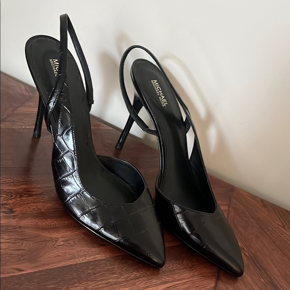 Michael Kors Glossy Black Croc-Embossed Heels